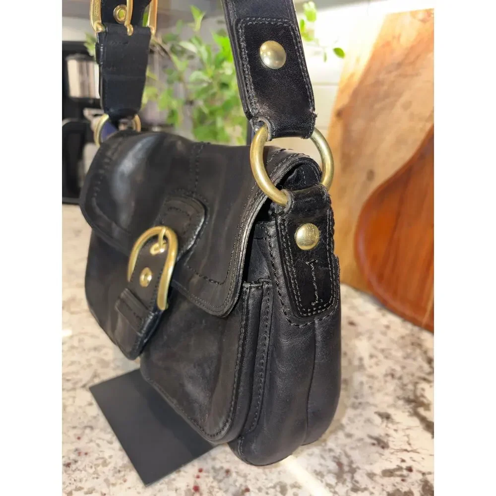 Coach Vintage Black Soho Flap Buckle Leather Shoulder Bag Style 11842 Y2K